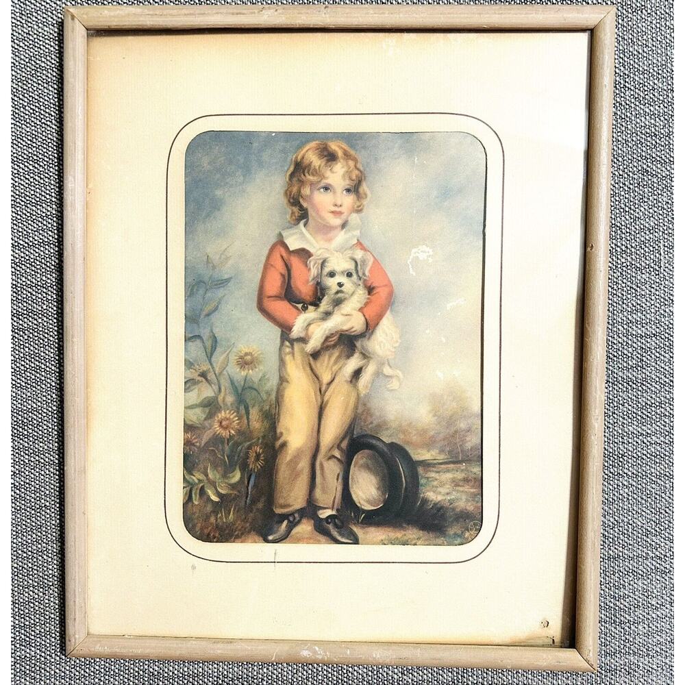 Vintage Framed Print Boy Holding Dog Top Hat - Master Simpson by Arthur Devis